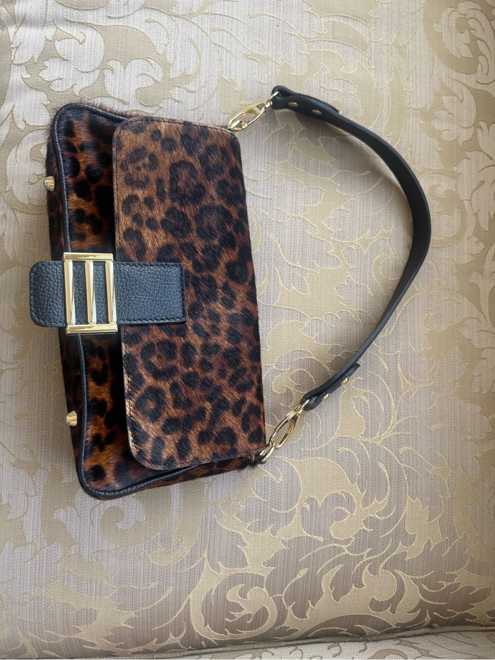 Leopard Print Shoulder Bag with Black Strap
